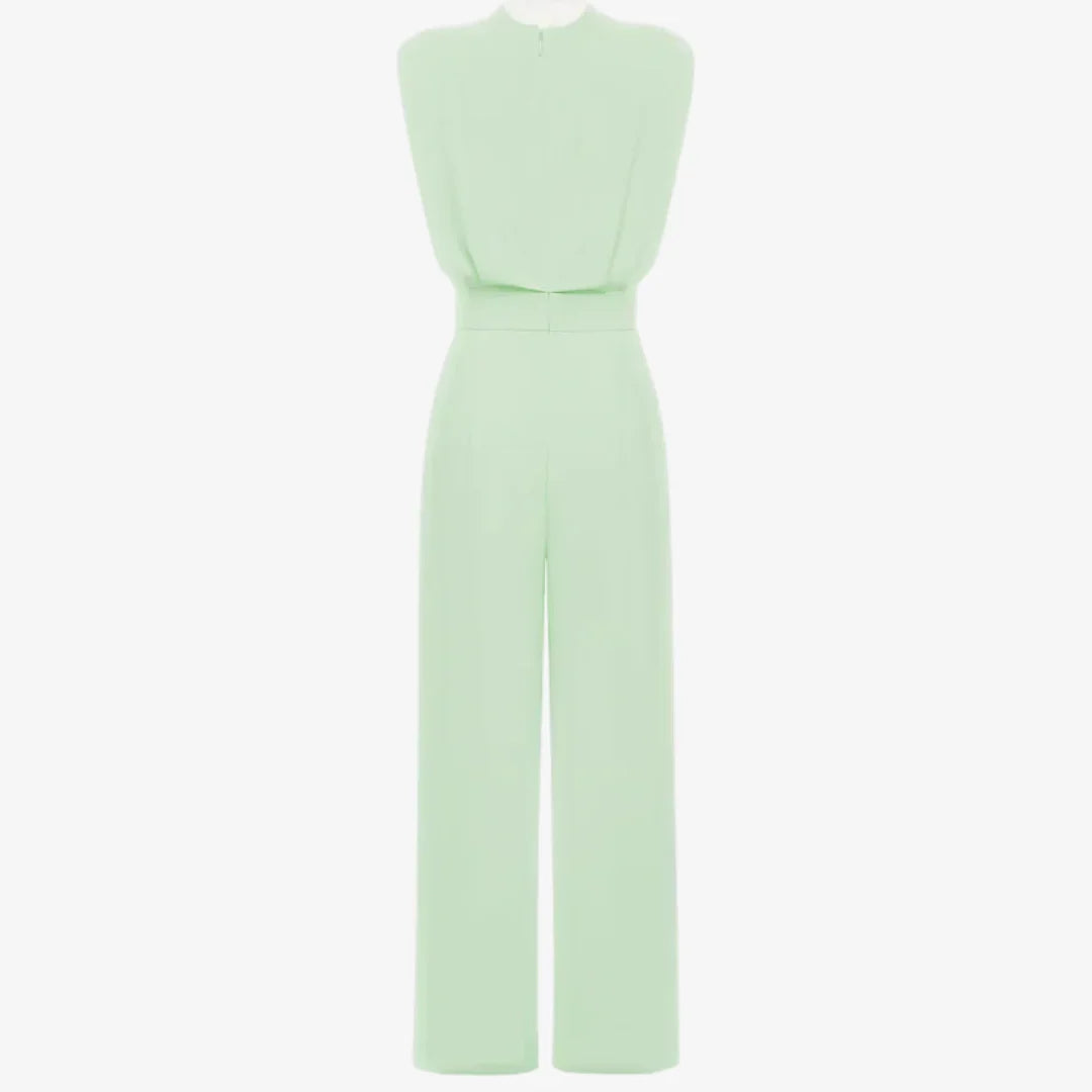 Neraya - Padded-Shoulder Stretch Weave Jumpsuit