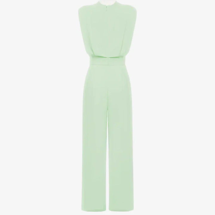 Neraya - Padded-Shoulder Stretch Weave Jumpsuit