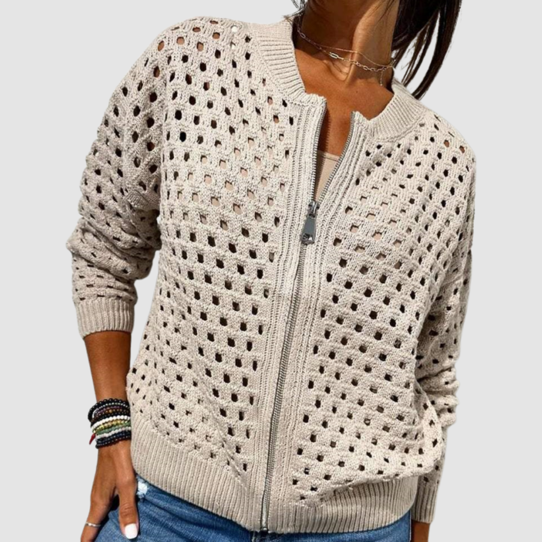 Nevara - Zipper-Front Knitted Cardigan