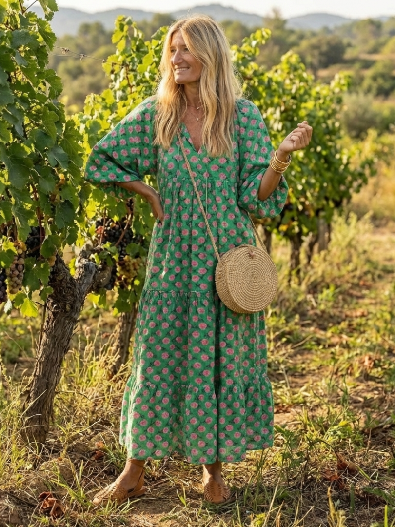Kelora - Tiered Floral Print Midi Dress