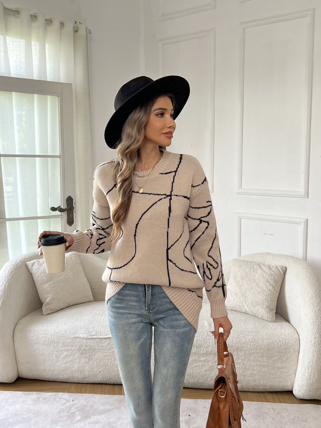 Nivara - Geometric Pattern Knit Sweater