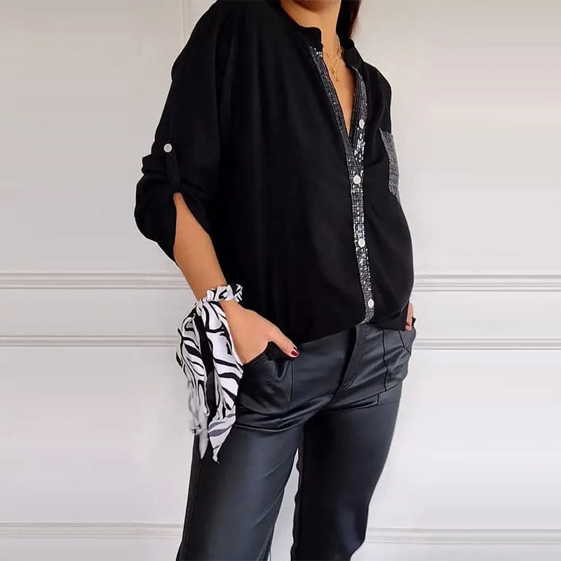 Calyra - Sequin Placket Cotton Top