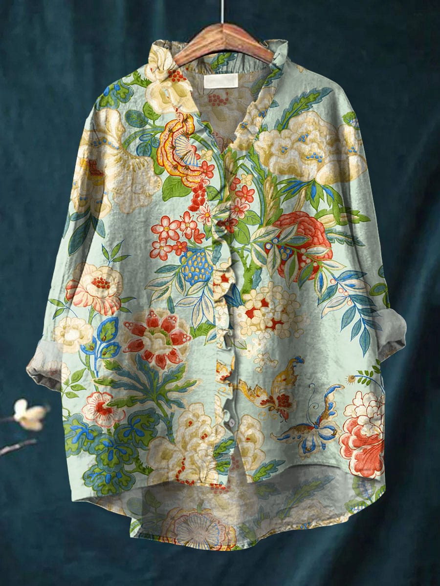 Cirela - Ruffle Neck Floral Print Blouse