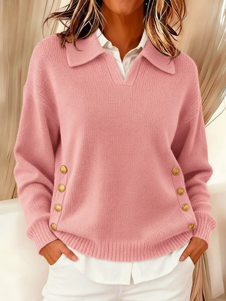 Navira - Side-Button Knit Polo Neck Sweater