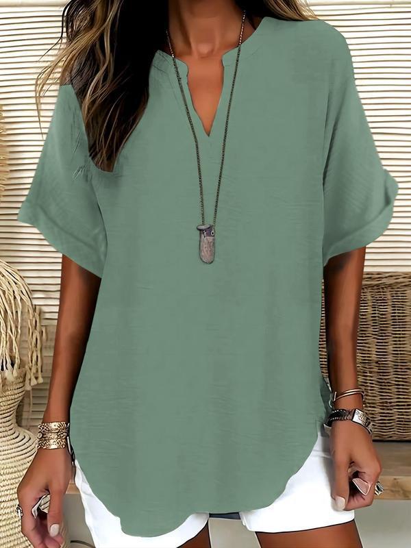 Arlise - Notched-Neck Plain-Weave Blouse