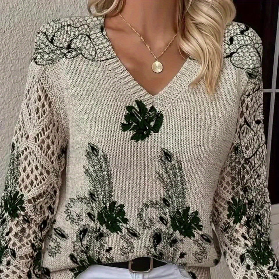 Aunira - Allover Floral Knit Sweater