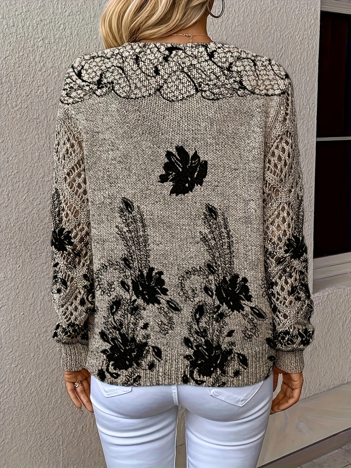 Aunira - Allover Floral Knit Sweater