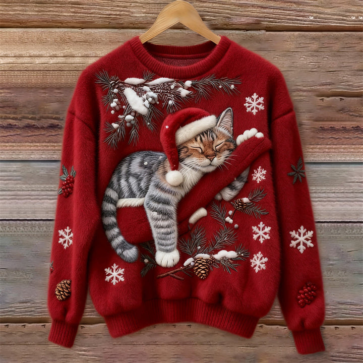 Velira - 3D Cat Applique Pile Knit Jumper