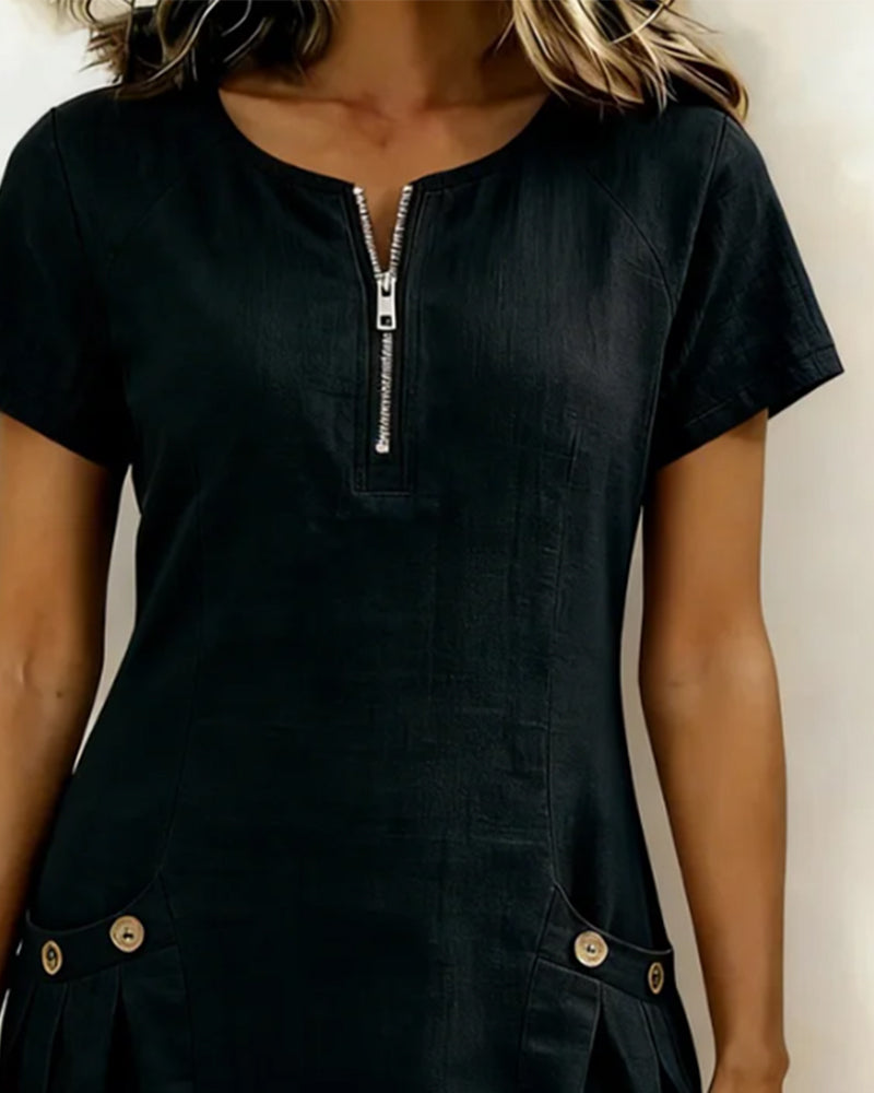 Renavi - A-Line Cotton-Linen Dress