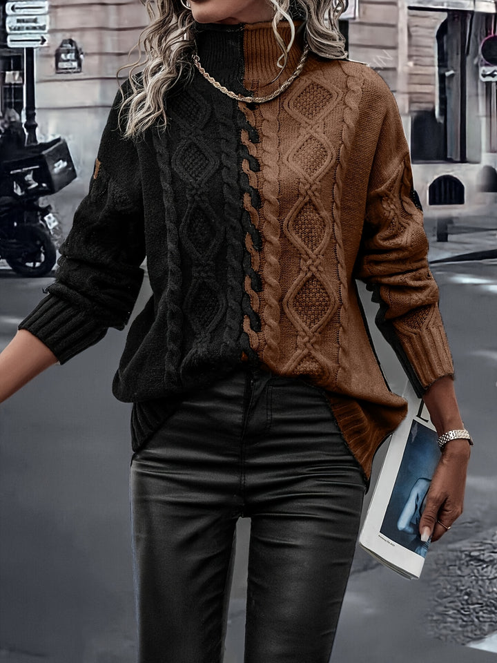 Vesina - High-Neck Cable Knit Sweater