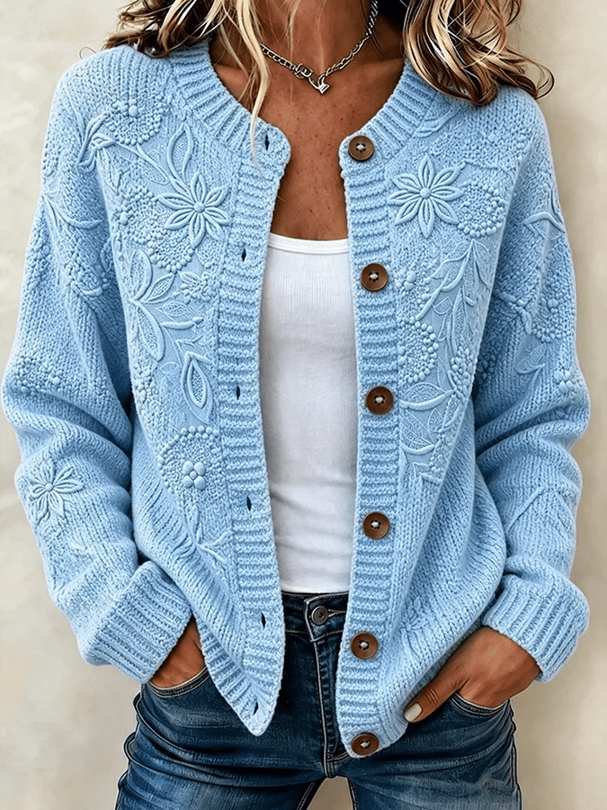 Solira - Maple Leaf Print Fine-Gauge Knit Cardigan