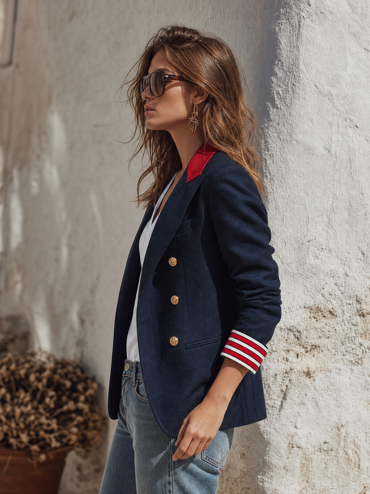 Naleva - Double-Breasted Cotton-Blend Blazer