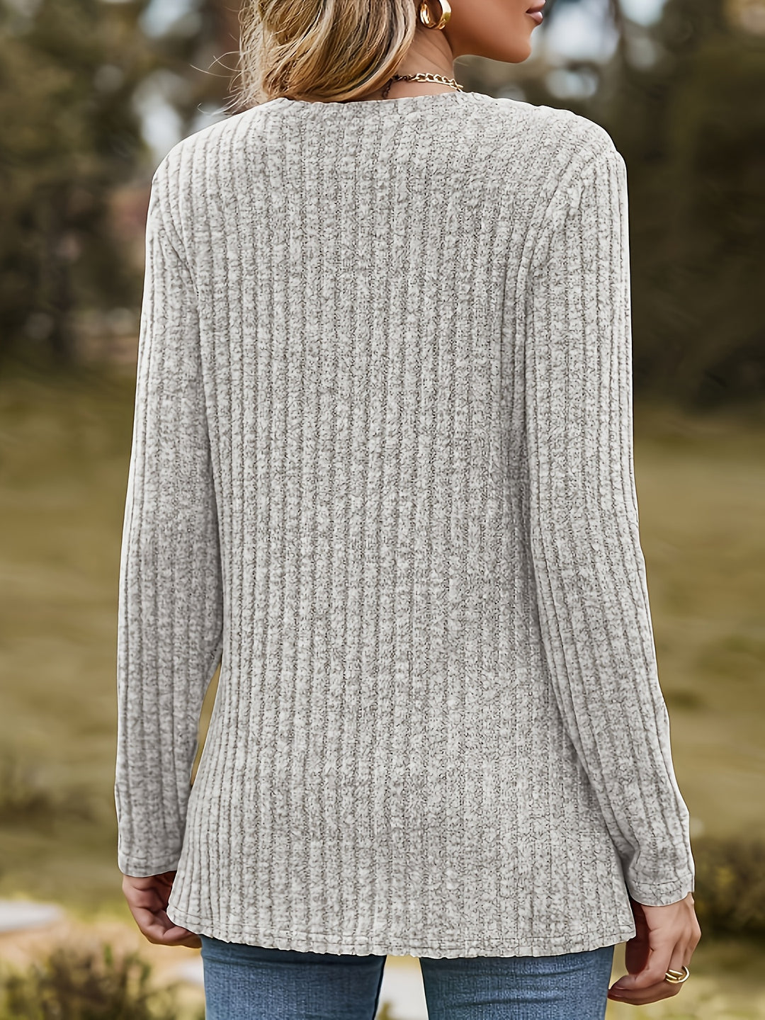 Mevara - Heart Print Rib Knit Top