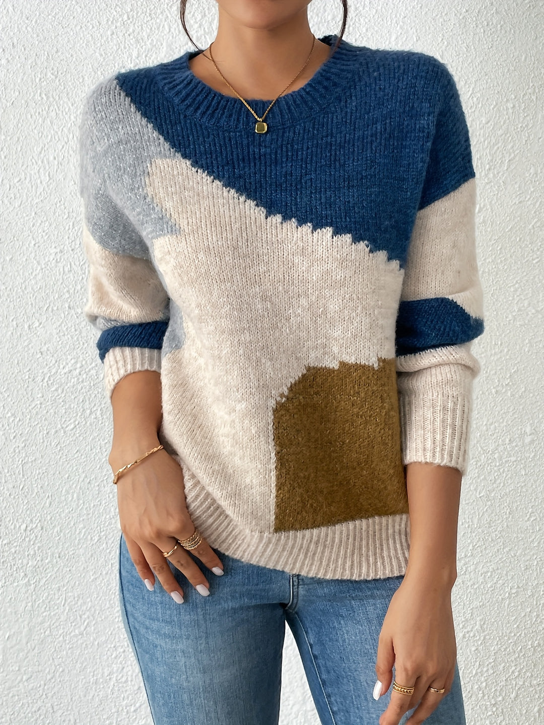 Luniva - Spliced Color-Block Knit Pullover
