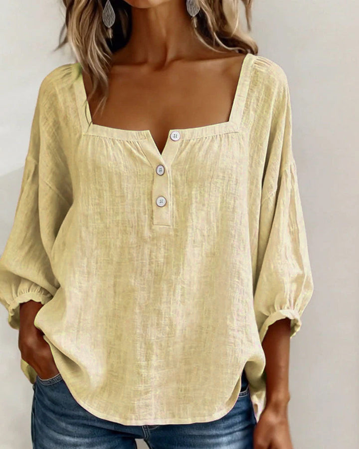 Sivara - Square Neck Cotton-Linen Blouse