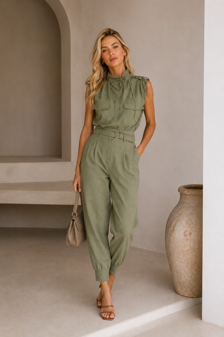 Vesara - Paperbag Waist Linen-Blend Jumpsuit