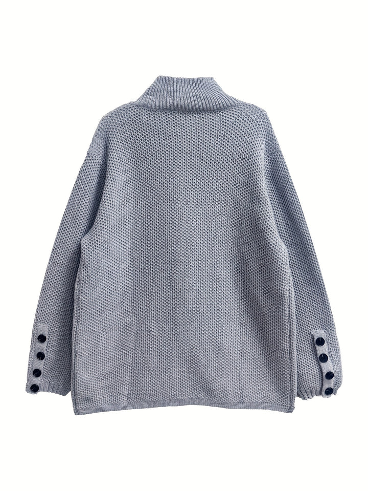 Vesara - High-Neck Knit Cardigan