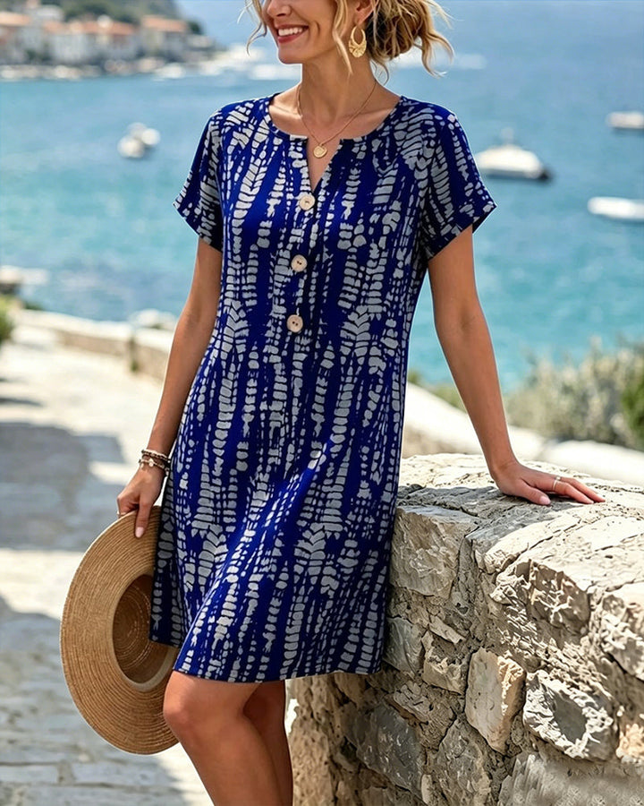 Mevara - Button-Front Printed Dress