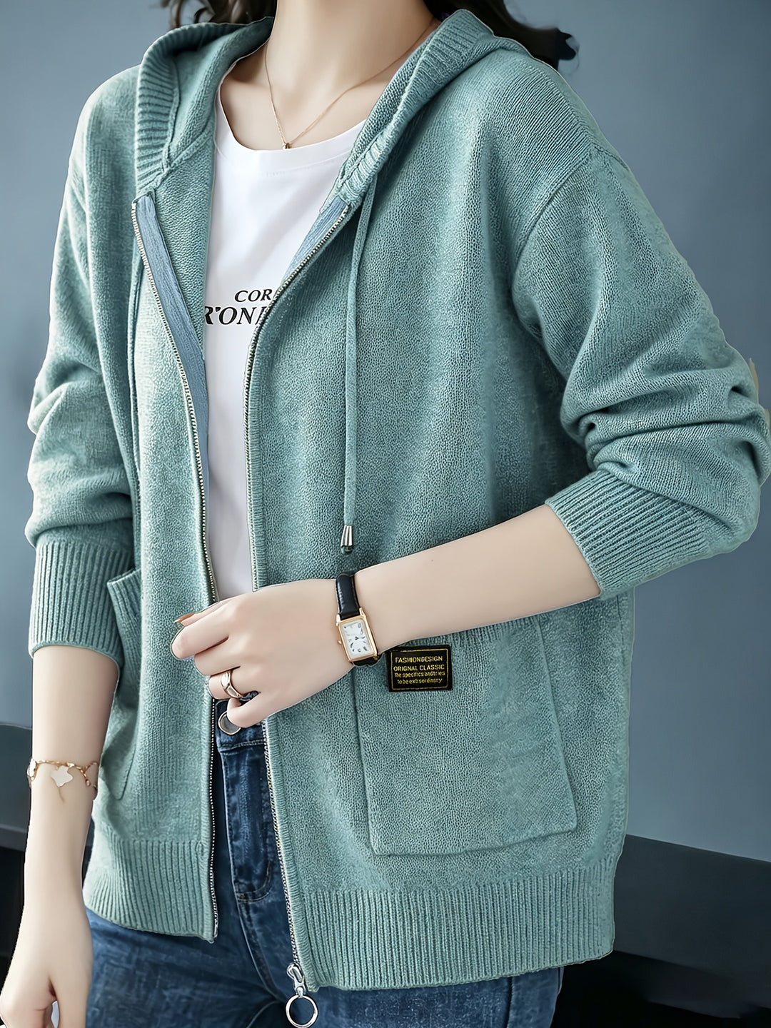 Rilena - Drawstring Hood Viscose Knit Cardigan