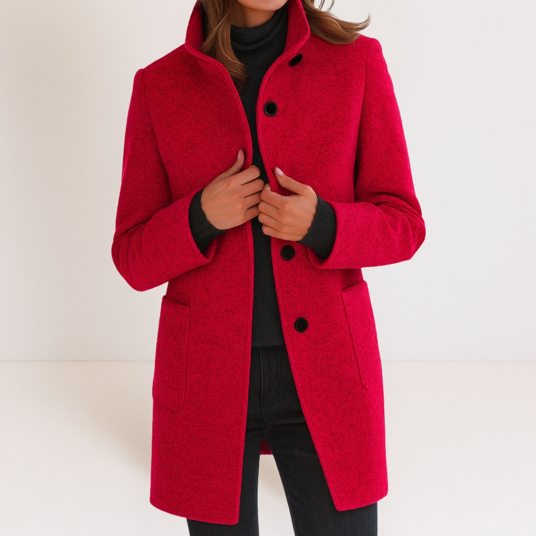 Velora - Stand Collar Wool-Blend Coat