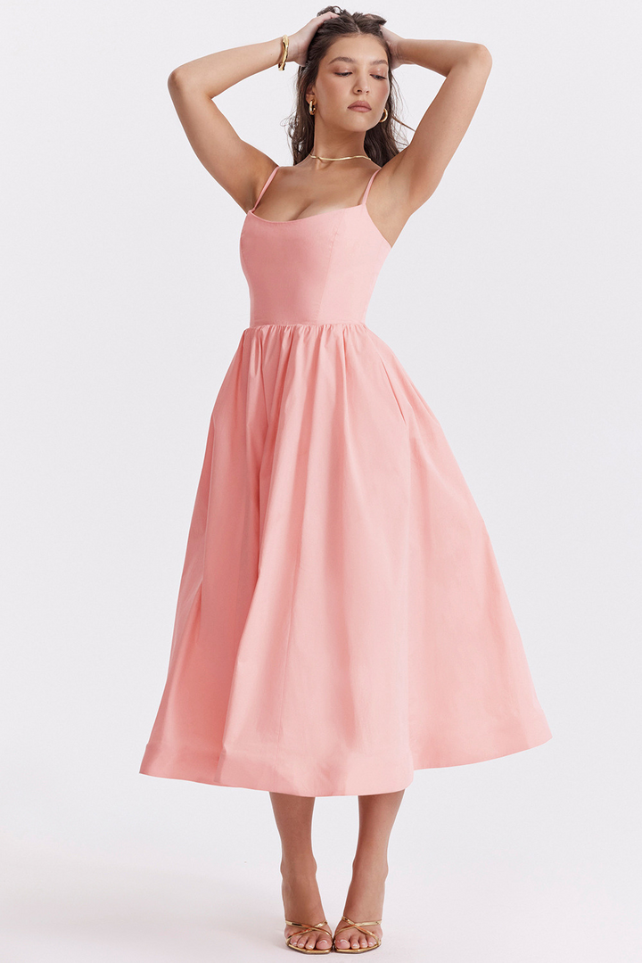 Nolara - Corset-Style Woven Midi Dress