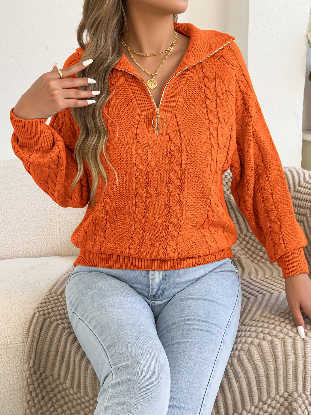 Mevira - Lantern-Sleeve Knit Pullover Sweater