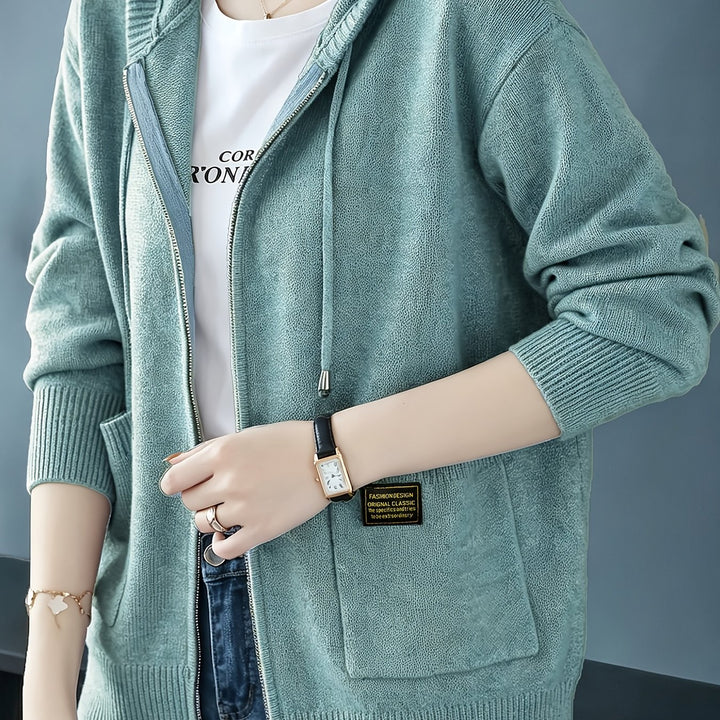 Rilena - Drawstring Hood Viscose Knit Cardigan