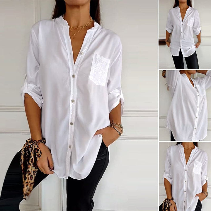 Calyra - Sequin Placket Cotton Top