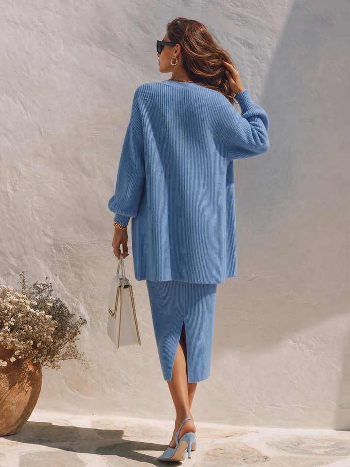 Vesara - Cardigan Midi Knit Skirt Set