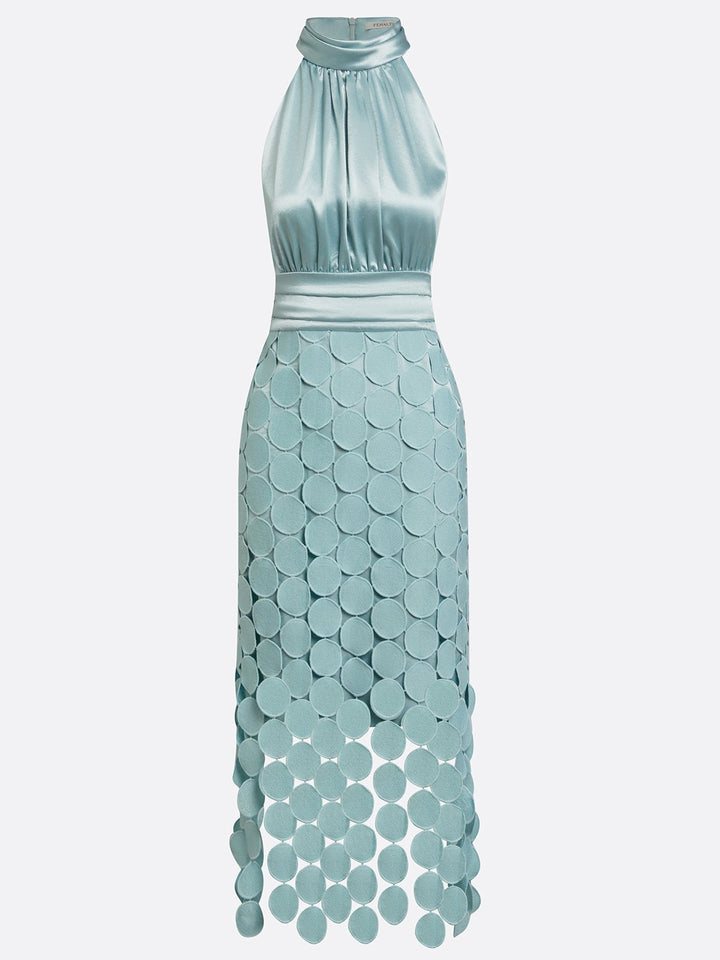 Linara - Circular Appliqué Satin-Finish Midi Dress