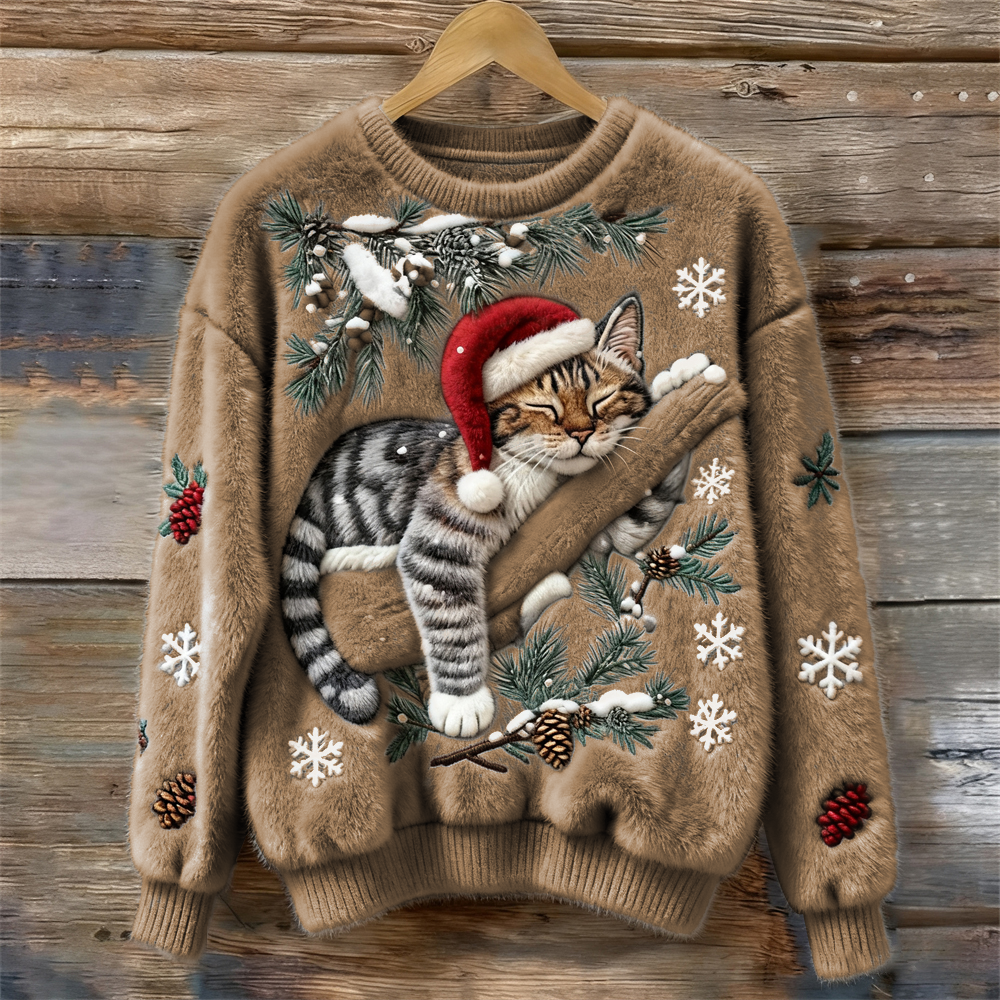 Velira - 3D Cat Applique Pile Knit Jumper