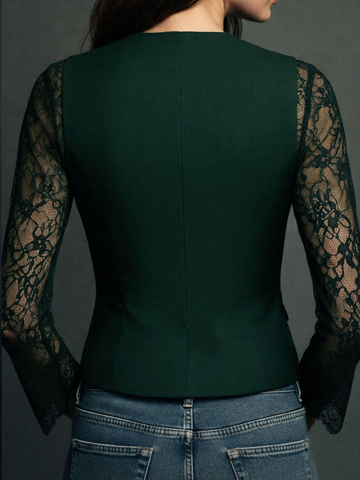 Nalira - Lace-Sleeve Blouse Waistcoat Set