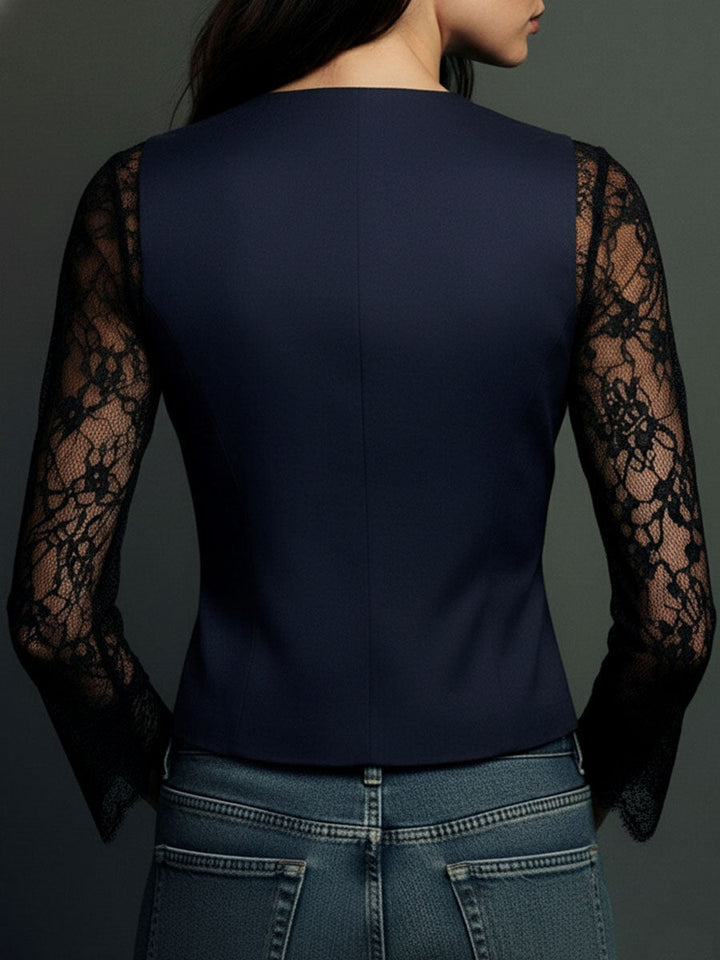 Nalira - Lace-Sleeve Blouse Waistcoat Set