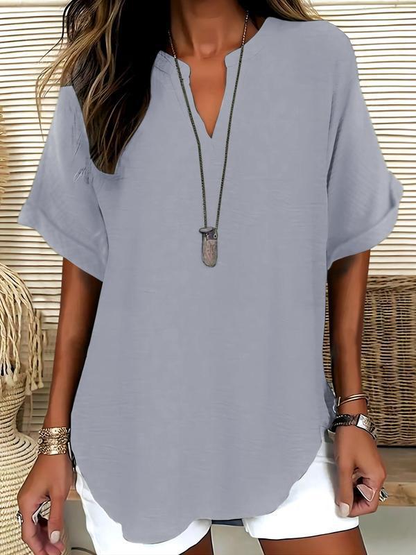 Arlise - Notched-Neck Plain-Weave Blouse
