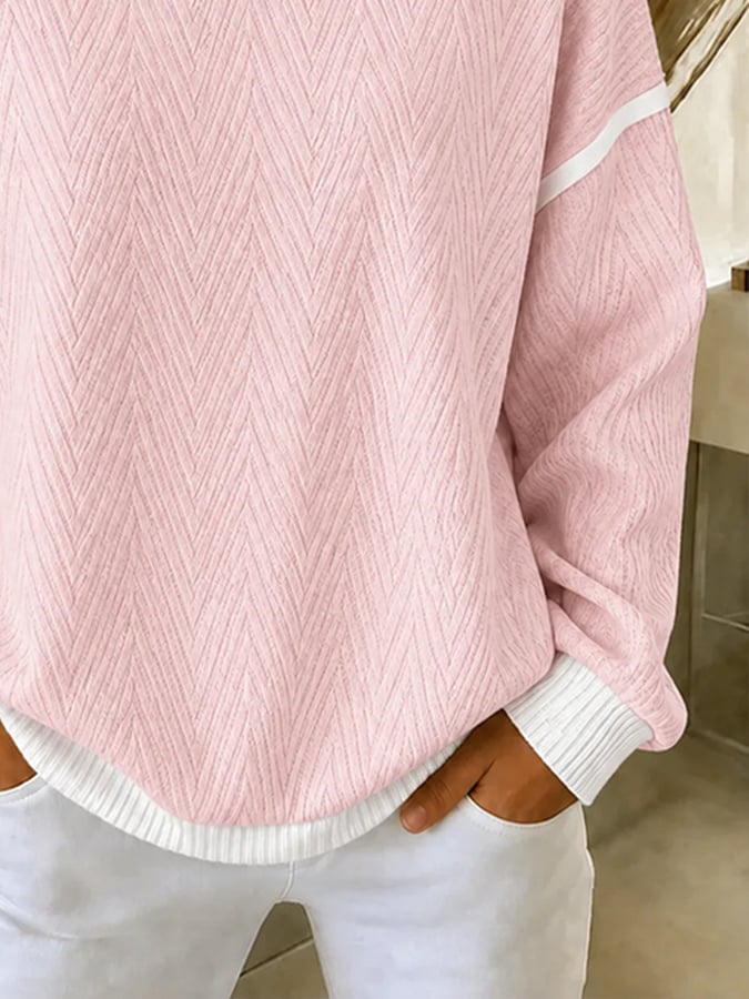 Mevara - Textured Print Cotton Pullover Sweatshirt