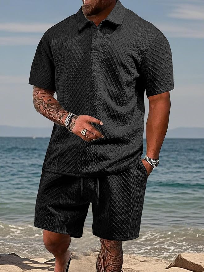 Varlo - Textured Fabric Polo And Shorts Set