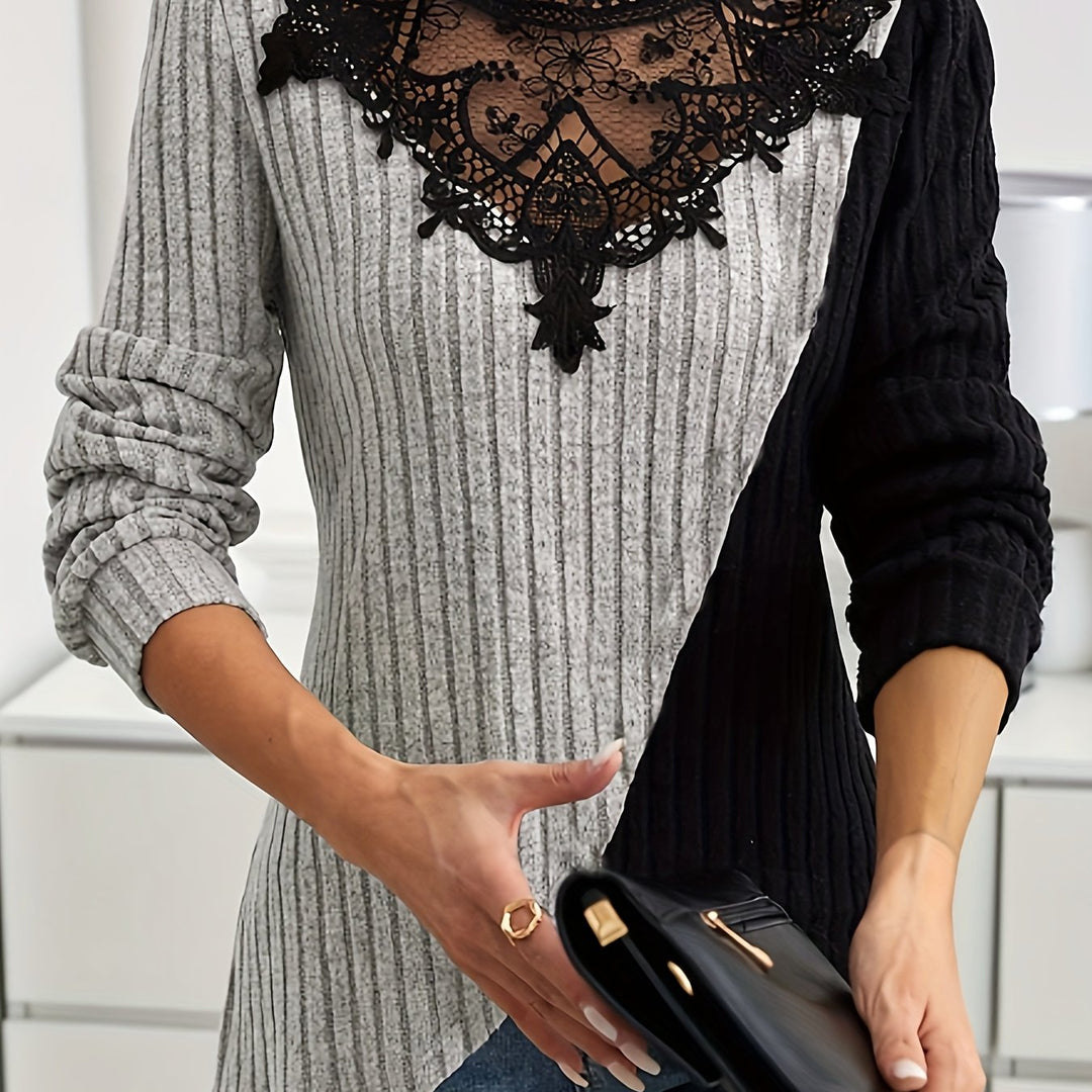 Rilena - Contrast Lace Patchwork Knit Sweater