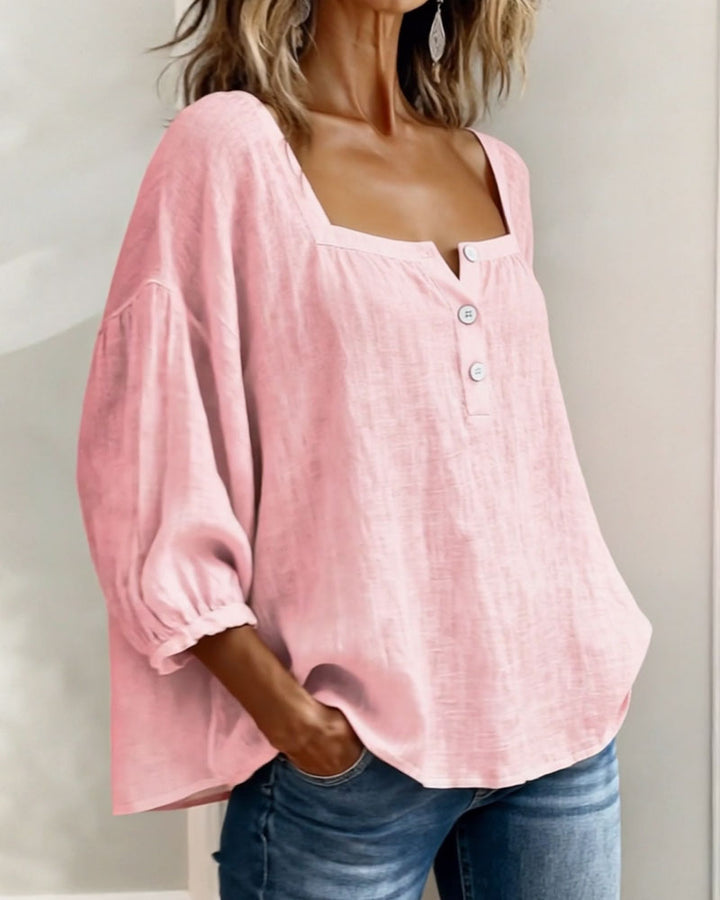 Sivara - Square Neck Cotton-Linen Blouse