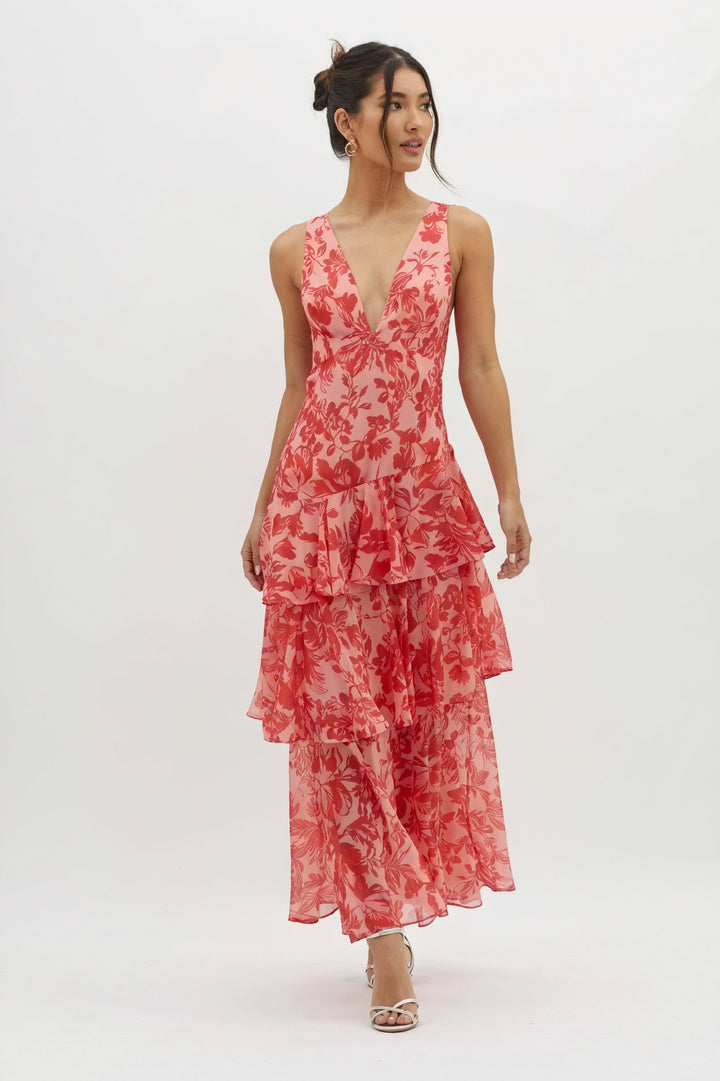 Luniva - V-Neck Floral Print Dress