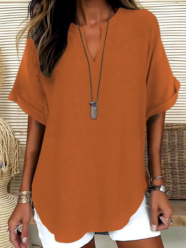 Arlise - Notched-Neck Plain-Weave Blouse