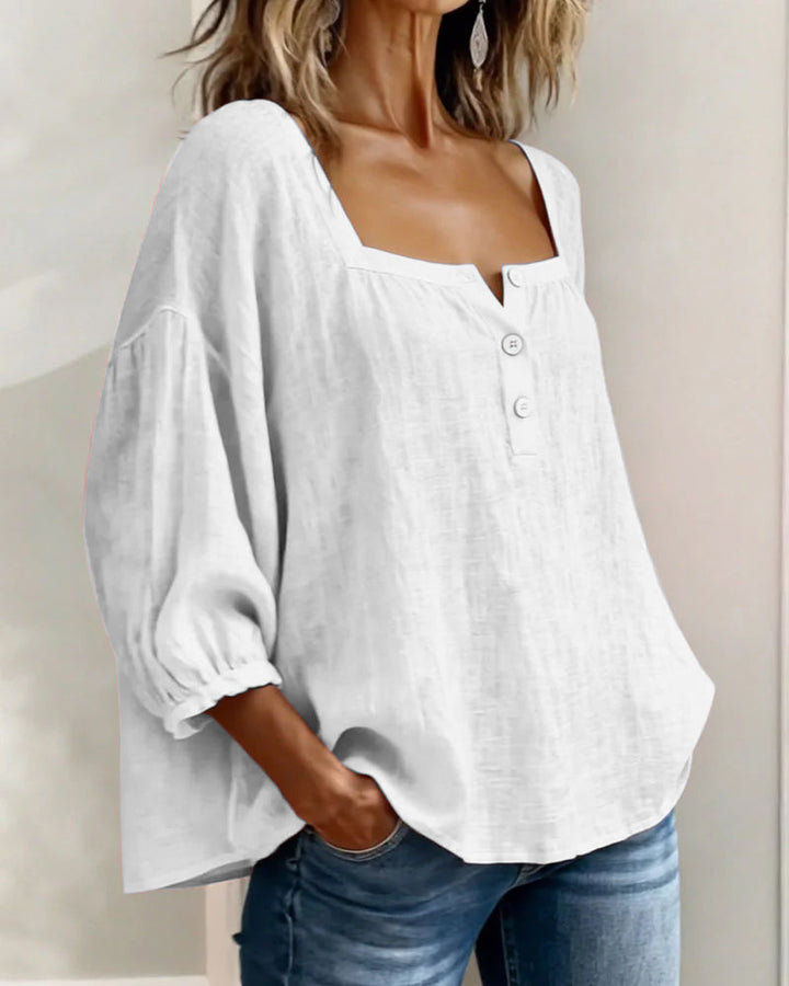 Sivara - Square Neck Cotton-Linen Blouse