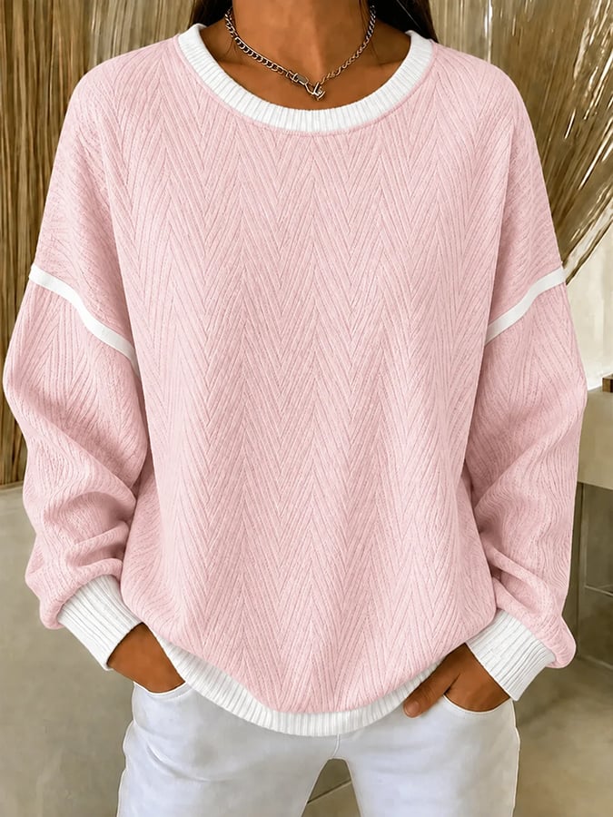 Mevara - Textured Print Cotton Pullover Sweatshirt