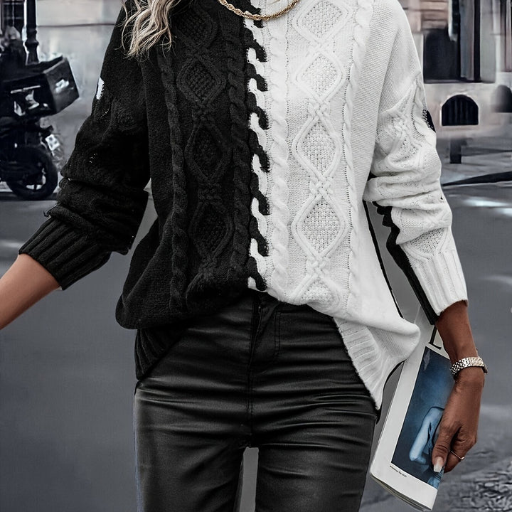 Vesina - High-Neck Cable Knit Sweater