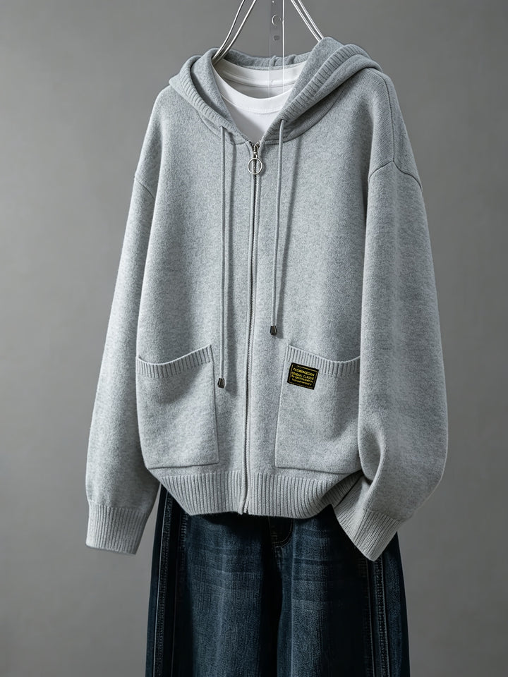 Rilena - Drawstring Hood Viscose Knit Cardigan