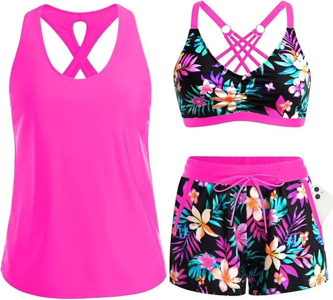 Rilena - Pocketed Boyshort Tricot Tankini Set