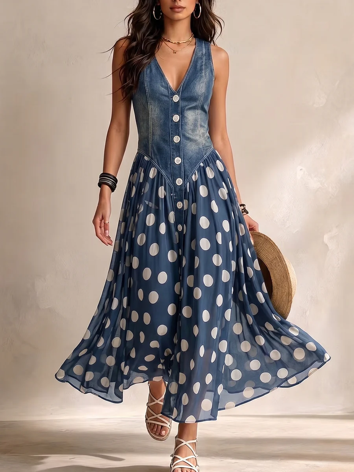 Navira - Polka Dot Chiffon Midi Dress