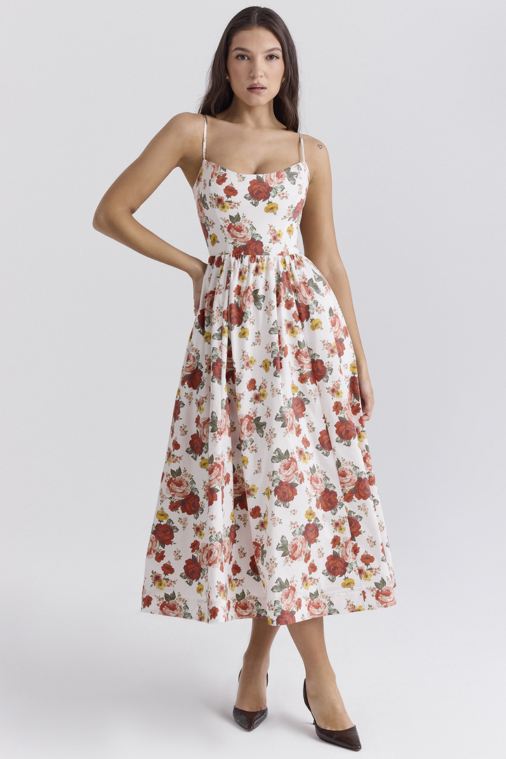 Nolara - Corset-Style Woven Midi Dress