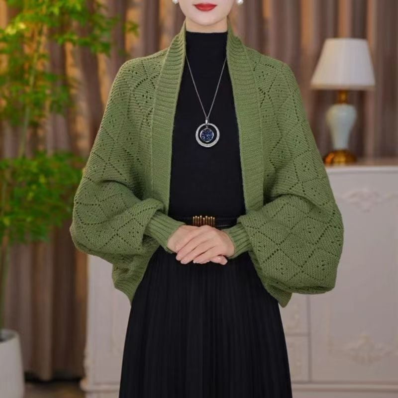Eryla - Pointelle Knit Shawl Cardigan
