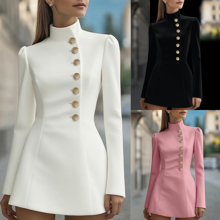 Velira - Stand Collar Woven Suit Dress
