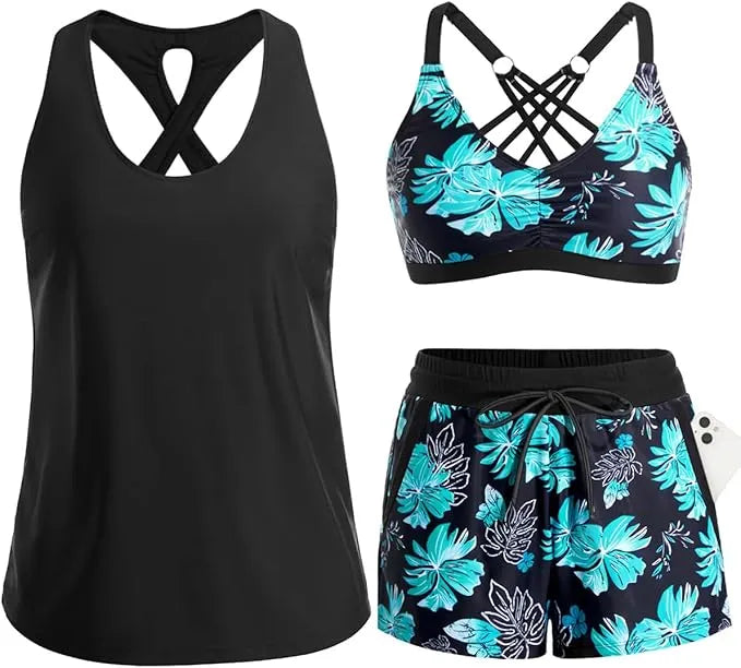 Rilena - Pocketed Boyshort Tricot Tankini Set